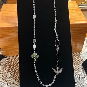 Fashion Jewelry Silver and Green Bird Necklace